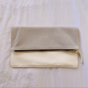 NWOT Clare V white and gold fold over clutch